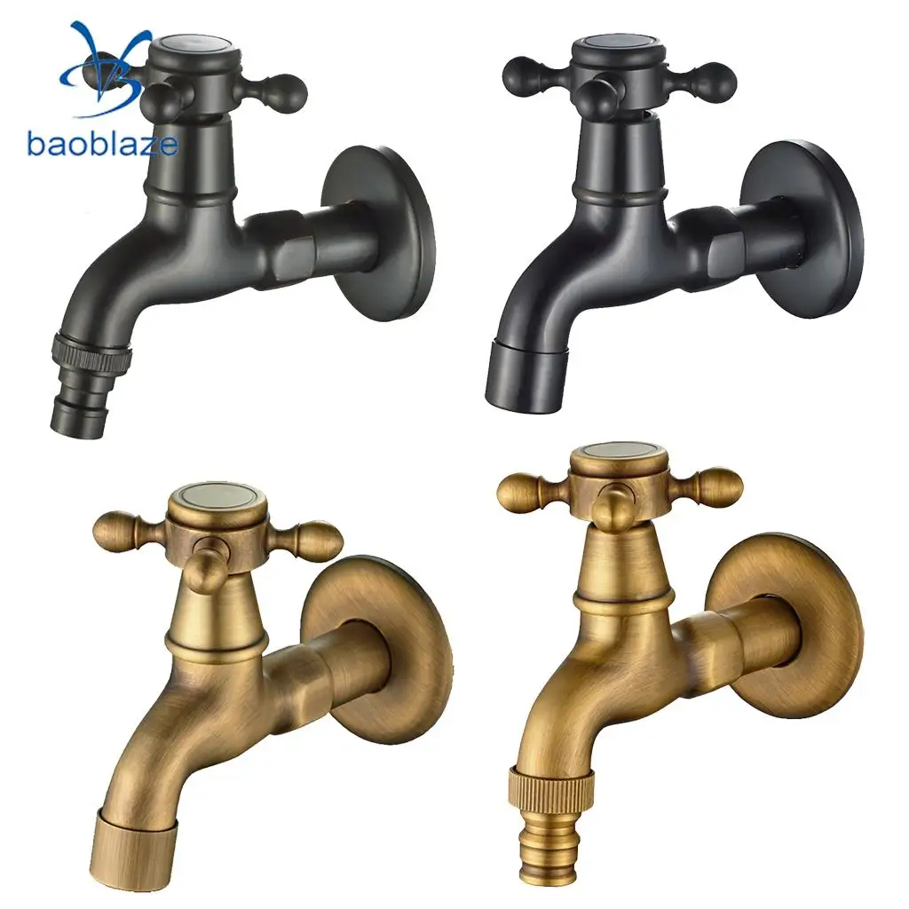 Antique Brass Wall Mount Outdoor Faucet Garden Bibcock Tap Mop Pool Faucet Laundry Sink Cold Water Tap