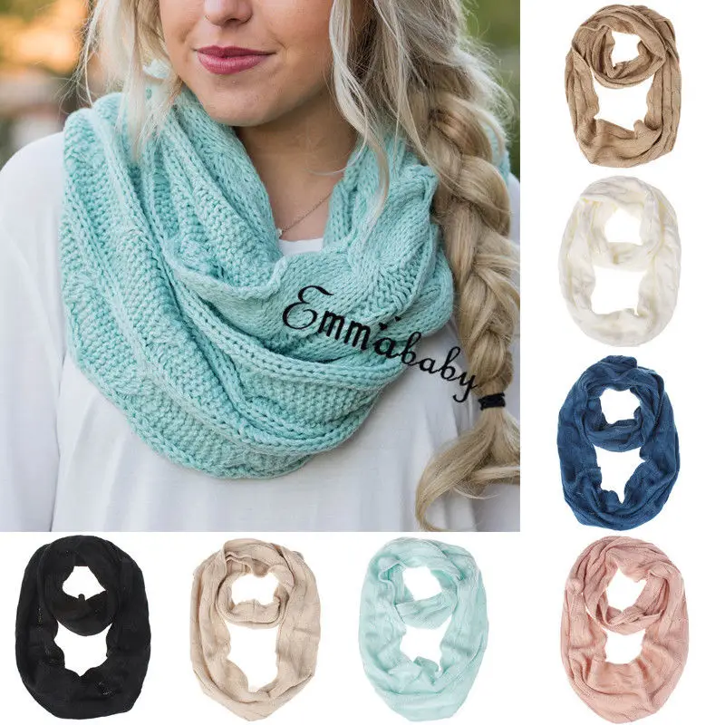 New Women Winter Warm Infinity Circle Cable Knit Cowl Neck Long Scarf Shawl Wrap
