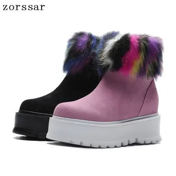 

Zorssar 2018 Winter fur Women Shoes Woman Snow Boots warm Ankle Platform boots Fashion suede Ladies Creeper shoes Footwear
