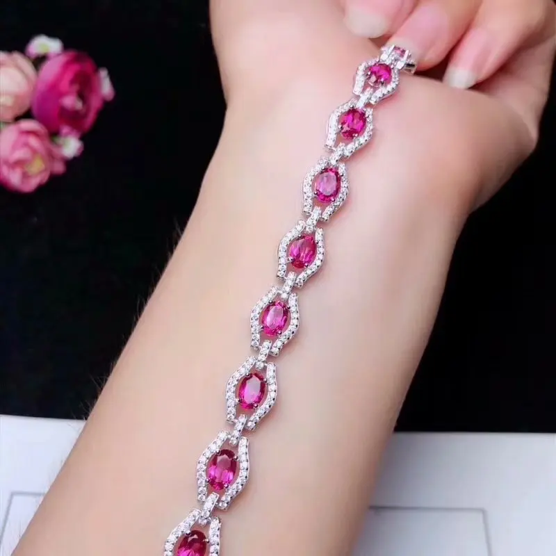 Bracelet en topaze rose naturelle Bracelet en pierres précieuses naturelles 925 bracelet en argent