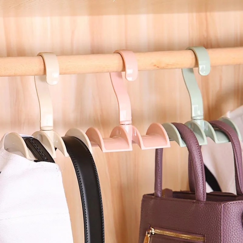 

Rotated Storage Rack Bag Hanger Without Punch Clothes Plastic Rack Creative Tie Coat Closet Hanger Wardrobe Organizer 8