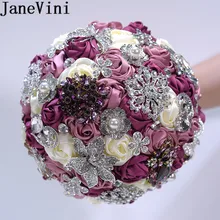 JaneVini Sparkly Кристалл букет невесты алмаз атласные розы Свадебные цветы Свадебные букеты Искусственные букет из бусин де Флер
