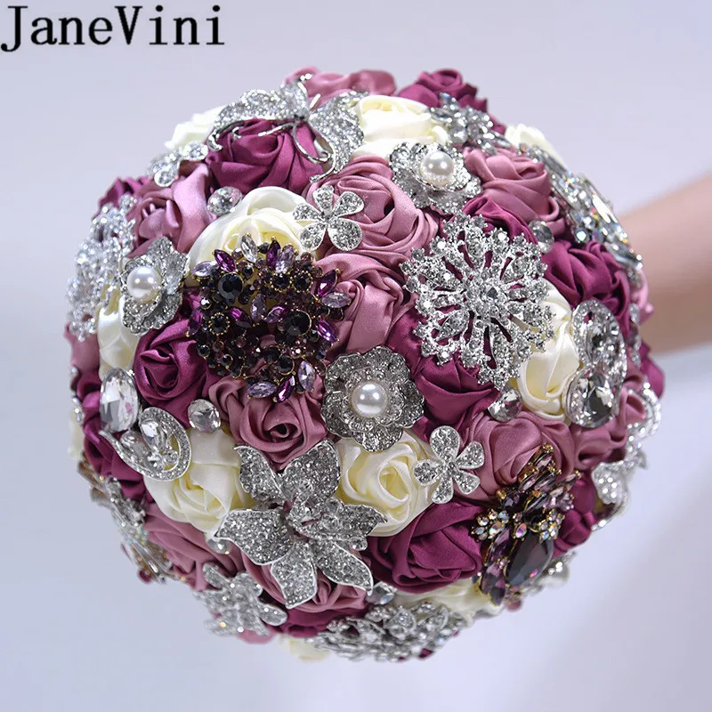Us 527 45 Offjanevini Sparkly Crystal Brides Bouquet Diamond Satin Rose Wedding Flowers Bridal Bouquets Artificial Beaded Bouquet De Fleur In