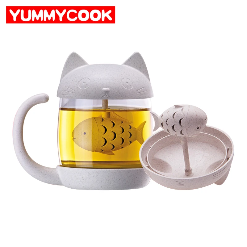250ml Cute Cat Glass Travel Mug With Filter Coffee Tea Drinkware Cup Outdoor Wholesale Cooking Kitchen