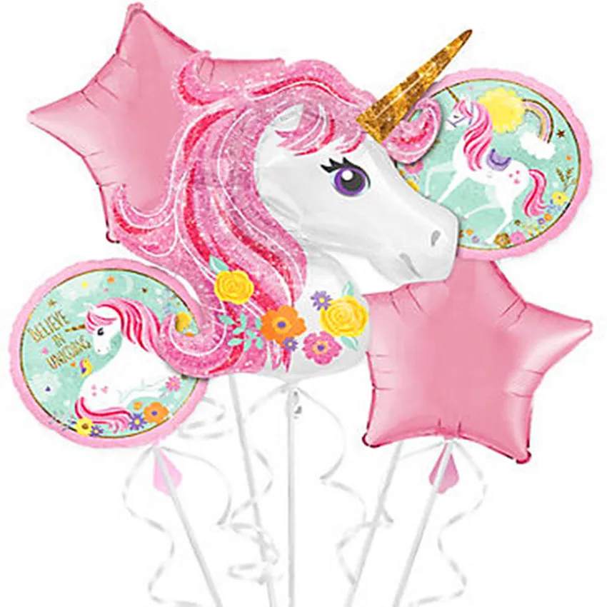 

5PCS/ Lot 88x117cm Unicorn Foil Balloons 18inch Unicorn Pink Star Helium Balloons for Birthday Party Decoration Wedding Supplies