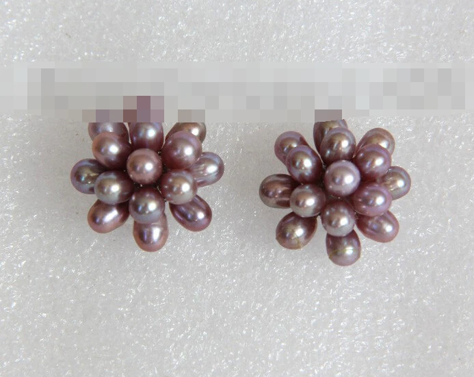 

Hot selling> free shipping 00311 baroque purple flower freshwater pearl earrings stud -Bride jewelry free shipping