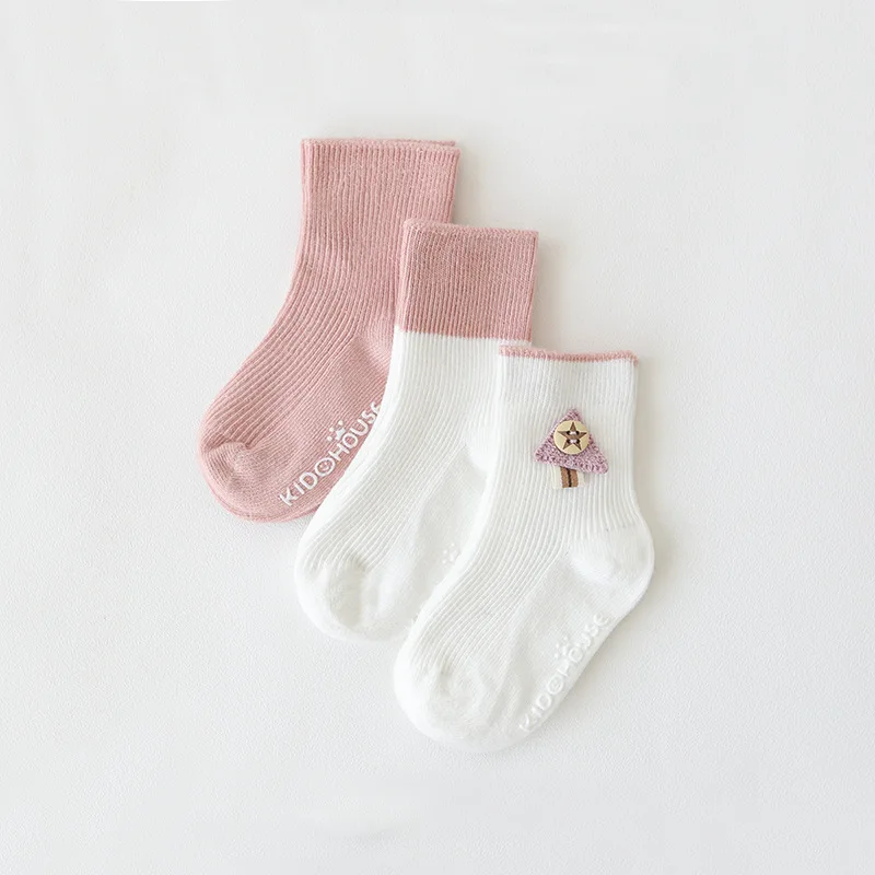 3 Pairs/Lot Newborn Baby Kids Socks Whit Grips Cotton Cartoon Breathable Mid Tube Socks for Children Boys Girls 0-3 Years  