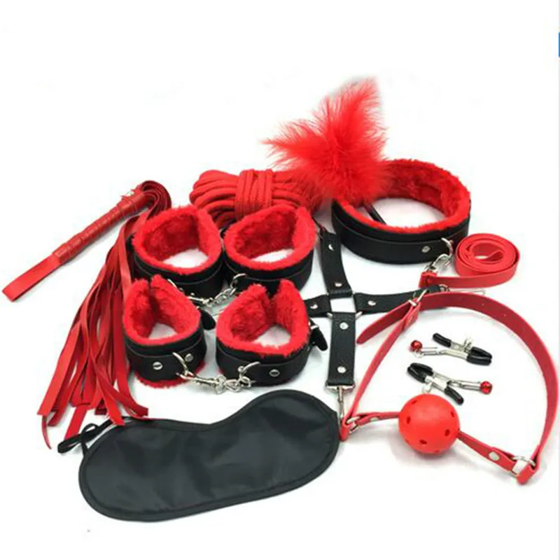 10 шт./компл. интимные игрушки для взрослых садо e Фетиш маска наручники зажимы для сосков кляп для рта, БДСМ маска-хлыст для Для женщин