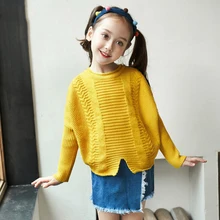 2017 Shcool Girls Fashion Sweater Batwing Sleeves Loose Design Korean Style Woolen Shirts for Kids Age 56789 10 11 12 Years Old