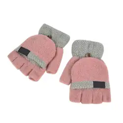Вязаные теплые перчатки без пальцев осень-зима Лоскутные флип-варежки модные перчатки на половину пальцев женские