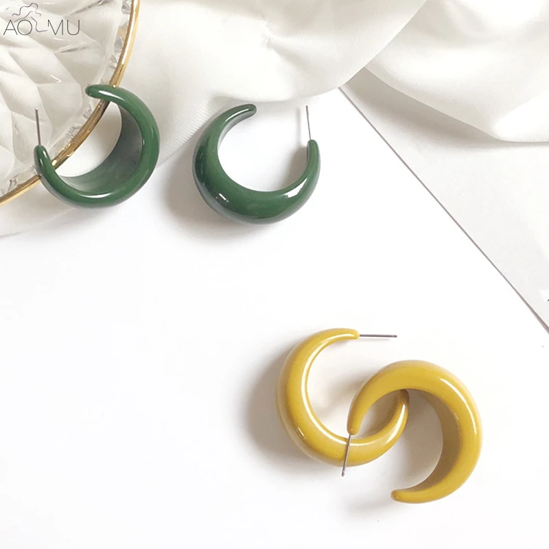 

AOMU Morandi Popular Acrylic Resin C Shape Geometric Irregular Semicircle Hoop Earrings for Women Girl Party Gift Jewelry