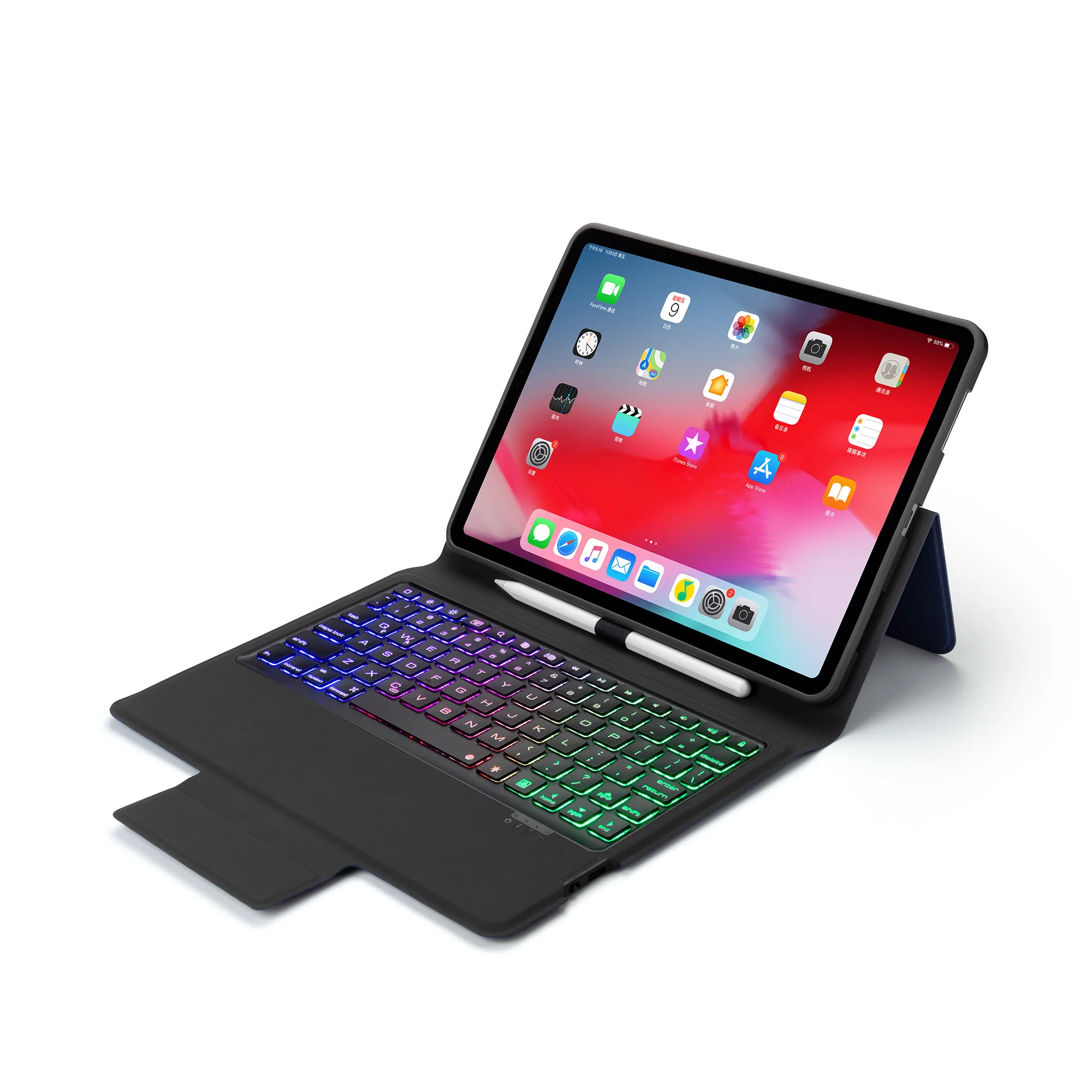 Беспроводной Bluetooth клавиатура кожаный чехол для iPad Pro 10,5 дюймов с Красочная светодиодная подсветка