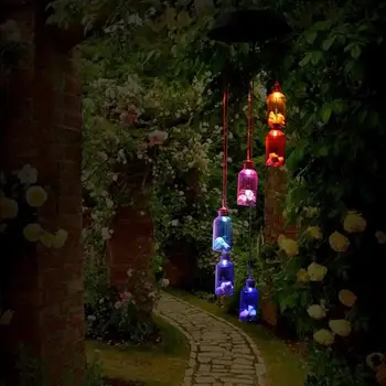 

New Outdoor LED Solar Light Color-Changing Hummingbirds dragonfly Butterfly Wind Chime Lamp For Home Garden Decoration