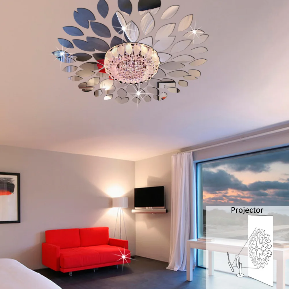 Round Petals Ceiling Decor Crystal DIY Mirror Effect 3D Wall Stickers Acrylic Mirrored Decorative Sticker Wall Decoration