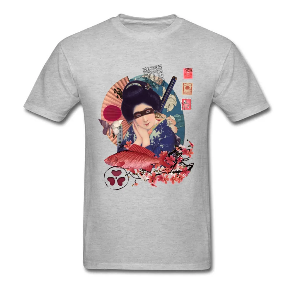 T Shirt T-Shirt Collage-Geisha-Samurai-Indigo-and-Marsala-Kio- Mother Day 100% Cotton Crew Neck Mens T-Shirt Printed On Funny Collage-Geisha-Samurai-Indigo-and-Marsala-Kio- grey