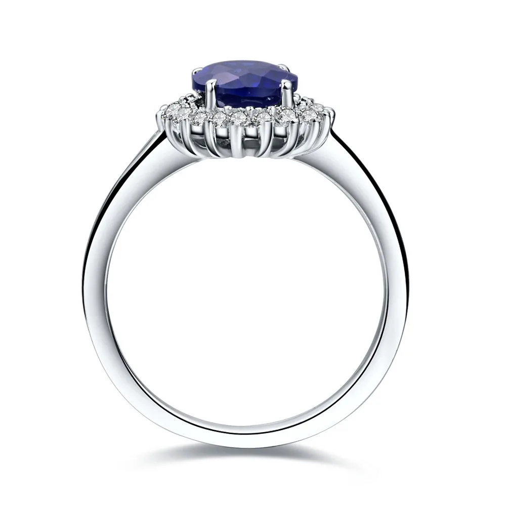 1.5CT Solid 18K White Gold Blue Fine Diamond Engagement Ring For Women Oval Shape High Quality Lovely Wedding Band Ring 3