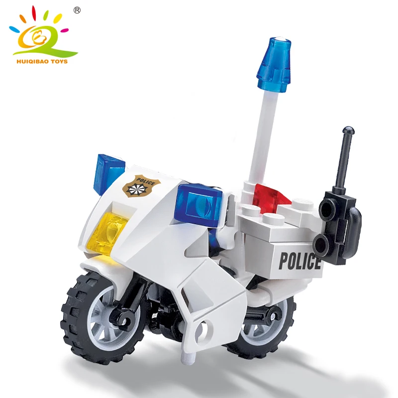 HUIQIBAO ville Police patrouille moto blocs de construction ensembles ville rue vélo policier modèle briques jouet éducatif pour les enfants