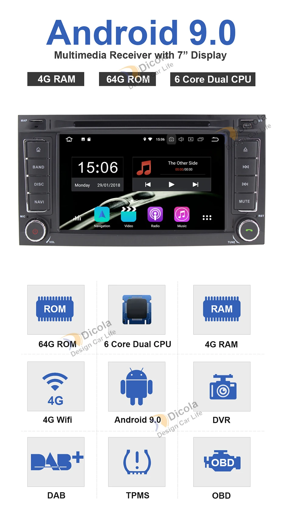 Flash Deal 4+64G Car Multimedia player Android 9.0 GPS 7 Inch IPS 2 Din Autoradio For VW/Volkswagen/Touareg Canbus Wifi FM Radio USB DVR 3