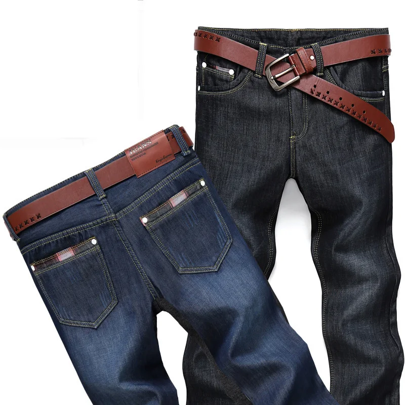 Мужчины Сгустите Прямые Denim Жан Теплый Плюс Бархат Мода Slim Брюки Осенние И Зимние