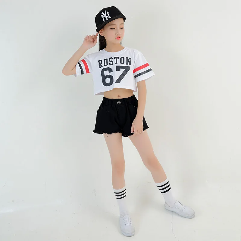 2018 Kids Street Dance Costumes Girl's Dancewear Jazz Hip Hop Clothing Modern Dance Training Clothes Set Top+ Pants Size 110-160 (2)