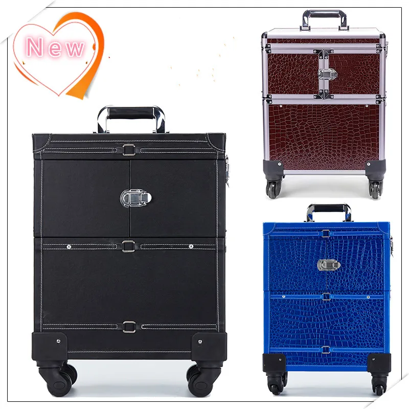 Professional Aluminum Makeup Case PU Aluminum Trolley Cosmetic Case
