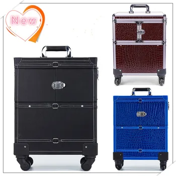 

Professional Aluminum Makeup Case PU Aluminum Trolley Cosmetic Case Makeup Bag