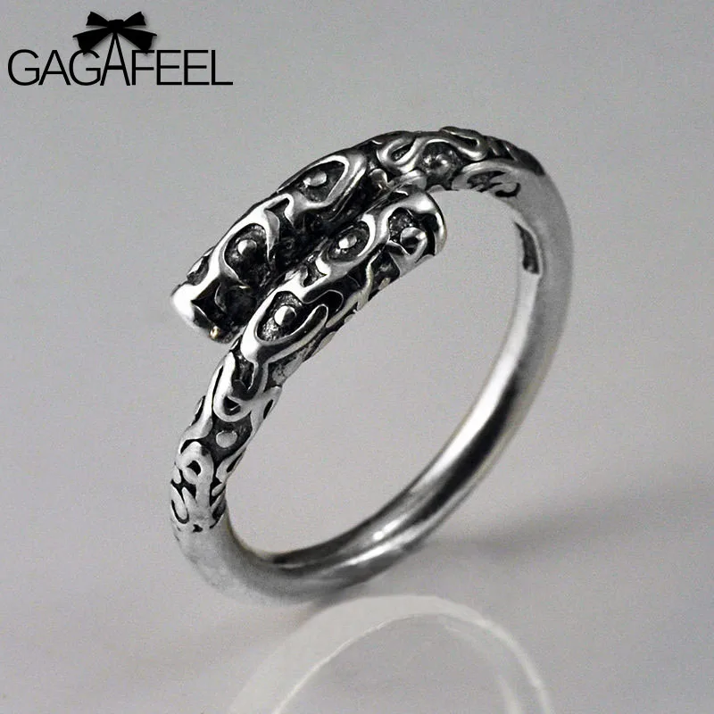 

GAGAFEEL Thai Sliver 925 Sterling Silver Wukong Gold Hoop Bar Open Rings Fashion Couple Jewelry Men & Women Vintage Rings Gifts