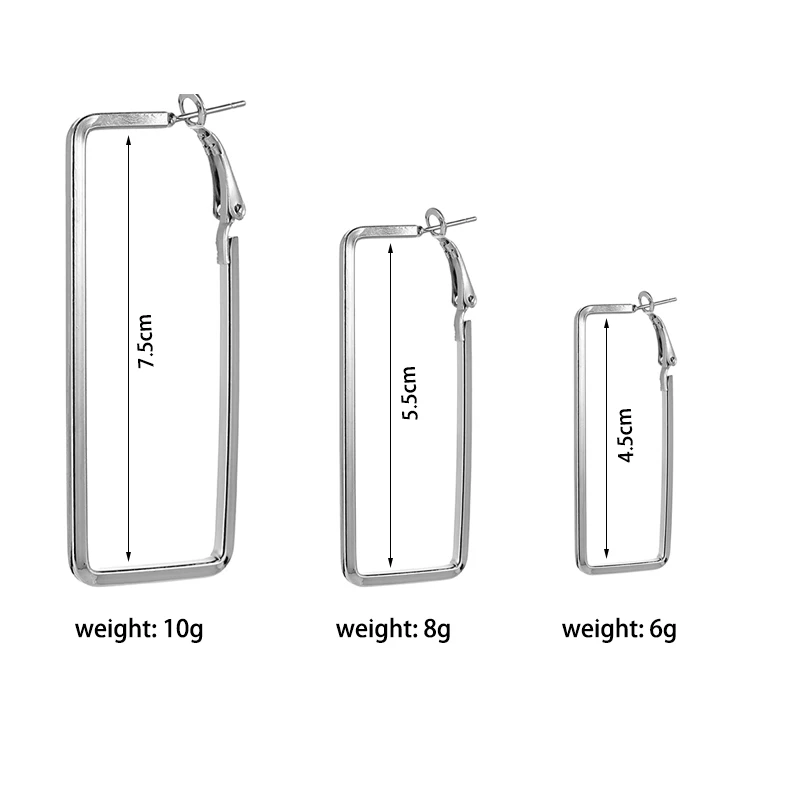 3 размера,, золотые, серебряные, большие серьги-кольца для женщин, панк стиль, модные, гладкие, прямоугольные серьги, вечерние, подарки, ювелирное изделие, Прямая поставка
