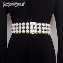 TWOTWINSTYLE-Cinturón de perlas para mujer, diamantes de retales, cinturones anchos transparentes, fajas Harajuku, accesorios 2020