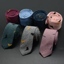 Мужской модный галстук с птицей, хлопковые галстуки, 6 см., с принтом листьев, тонкий галстук, серый, синий, с перьями, Для худой шеи, галстуки, красные, для мужчин, для свадьбы