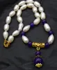 ¡Wow! Perla de agua dulce arroz blanco 12-14mm y COLLAR COLGANTE de jade púrpura 18 