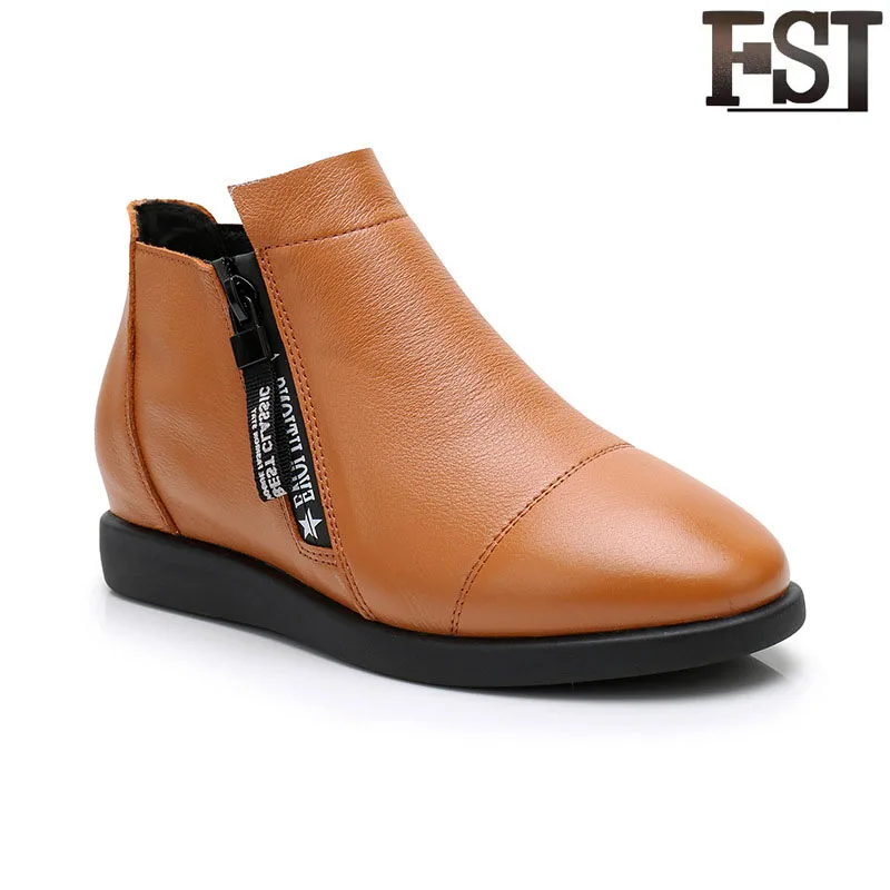 

FSJ Genuine Leather Shoes Women Cow Riding Equestrian Ankle Boots Spring/Autumn Winter Sewing Fashion 2019 Brown Black Coffee