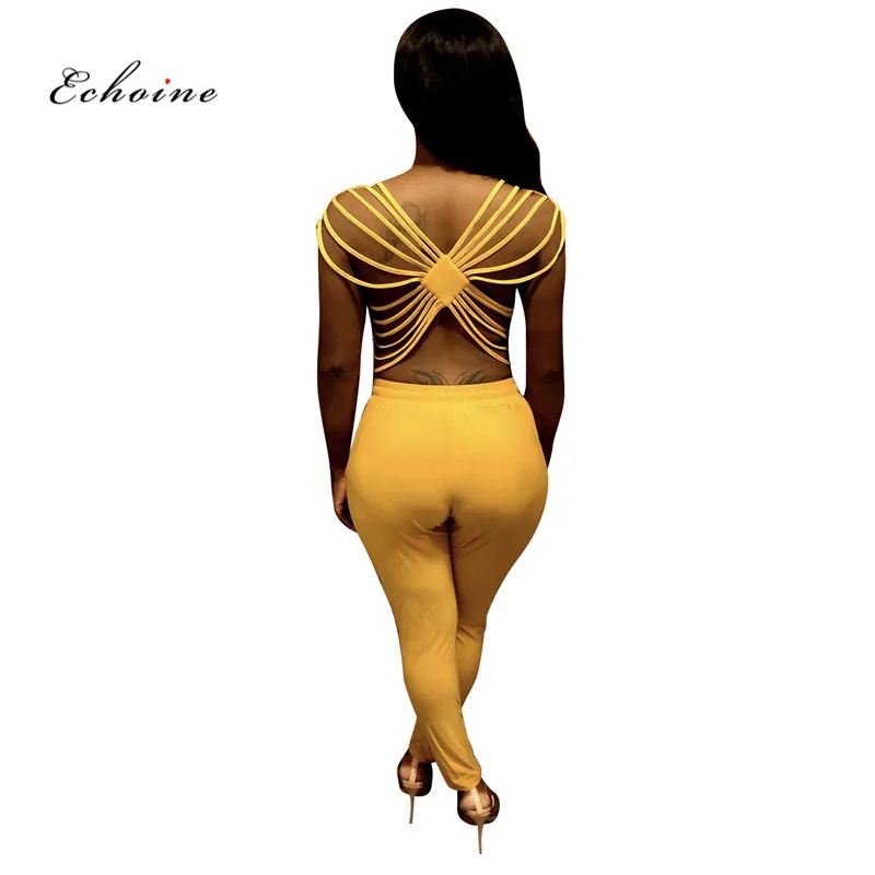 

Echoine Fashion Jumpsuit Women Sexy Sash Lace Up Backless Cross Strap Designed Tight Long Pants Female Casual Romper Streetwear