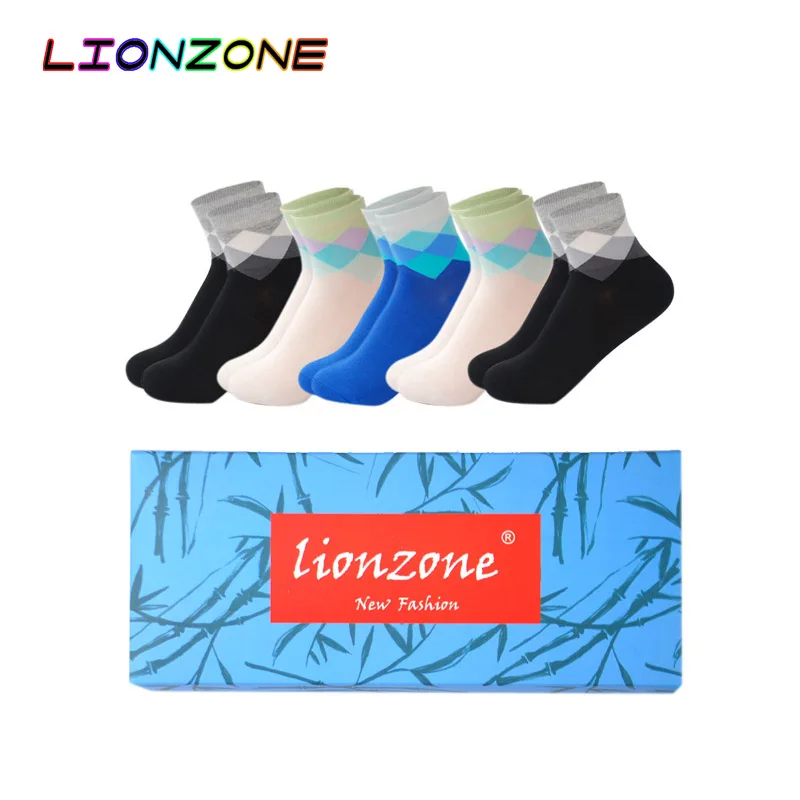 LIONZONE 5 пар/лот женские носки с алмазным узором и градиентным цветом новые весенние повседневные бамбуковые носки Calcetines Mujer носки - Цвет: B2