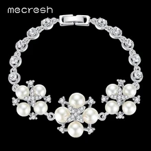 Mecrresh элегантный цветок Кристалл Свадебный браслет для женщин серебро/золото цвет имитация жемчужные браслеты рождественские ювелирные изделия MSL302