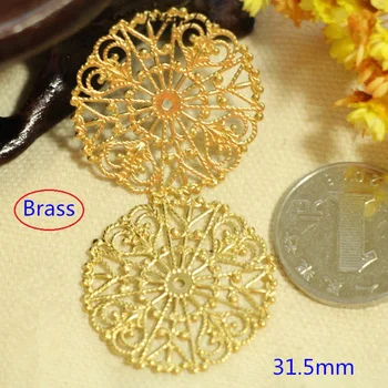 

20 Pcs Big Hollow Out Brass Setting 31.5mm Round Flower Pattern Brass Stamping Connectors,Jewelry Making Filigree Findings