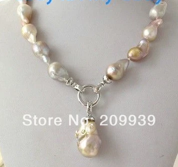 

huij 003503 Natural Pink Lavender Unusual Keshi Keishi Baroque Pearl Necklace&Pendant