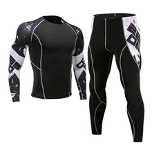Men's Thermal Underwear 2 Piece Tracksuit Men Set Compression Clothing Fleece Long Johns Rashgard Male Winter Thermal Underwear 