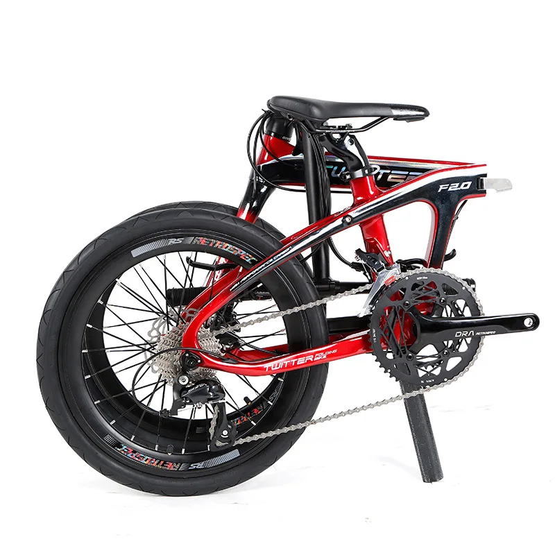 F2.0 carbon fiber folding bike BMX 20 inch 16 speed 18 speed double disc brake light portable bike