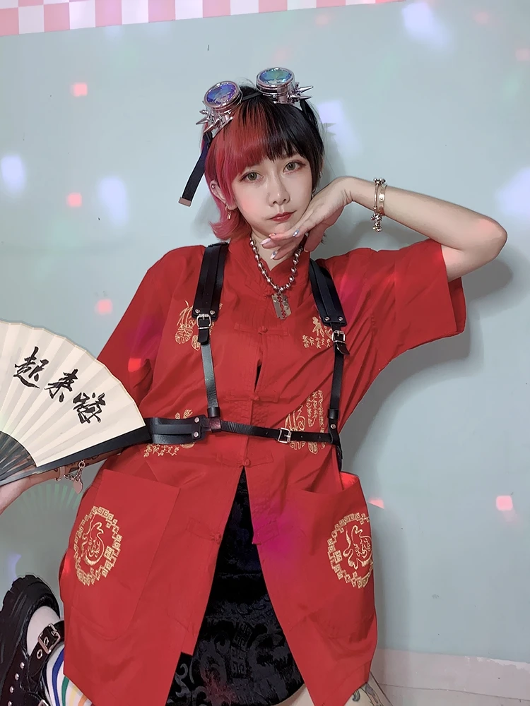 

Back-to-the-ancients embroidery, local cool girl, boundie, loose hip-hop, button-up blouse and shirt shirts