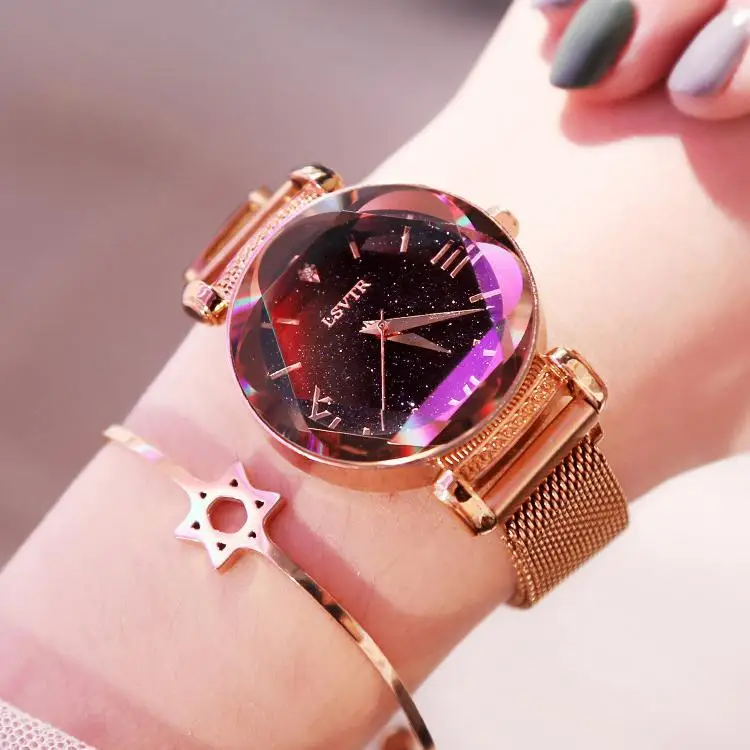 

EastVita Fashion Diamond Starry Sky Quartz Watch Magnet Strap Free Buckle Stainless Steel Women Watch For relogio feminino
