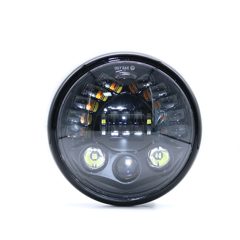 Универсальный 7-ми дюймовый Ремонт фары для мотоцикла Ретро черный скутер круглые фары высокий низкий пучок двигатель мото передняя лампа