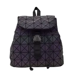 Для женщин лазерной рюкзак с отражающими вставками мини геометрический сумка складной студент школьные ранцы для девочек подростков