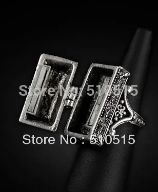 Regalrock Raven Bird Skull Locket Casket Rectangle Chest Coffin Poison Ring