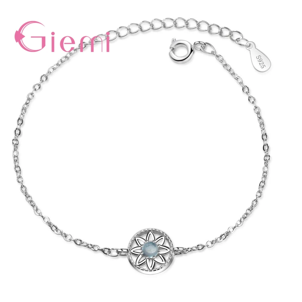 

GIEMI Women New Fashion Pretty Round Flowers Shape Design Solid 925 Sterling Silver Bracelets Hard Cubic Zircon Crystal Jewelry