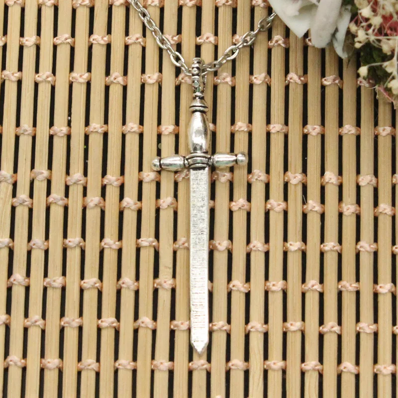 

new fashion sword fencing Pendants round cross chain short long Mens Womens DIY silver necklace Jewelry Gift