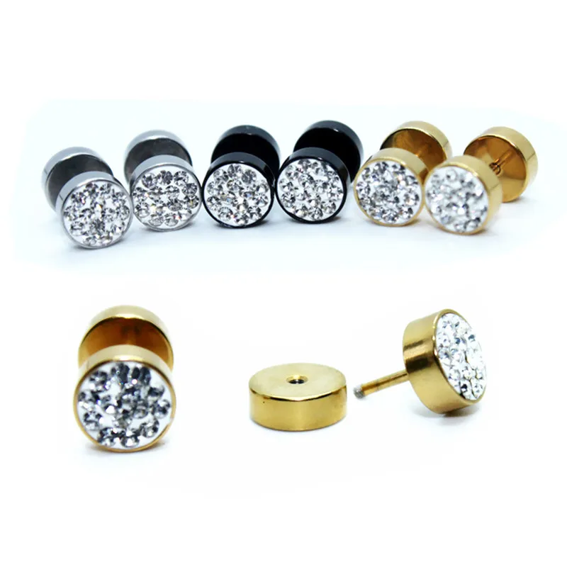 

1pairs Surgical Steel Fake Plug Cheater Ear Tunnel Gauge Earrings 8mm Body Jewelry Black Gold Silver Unisex