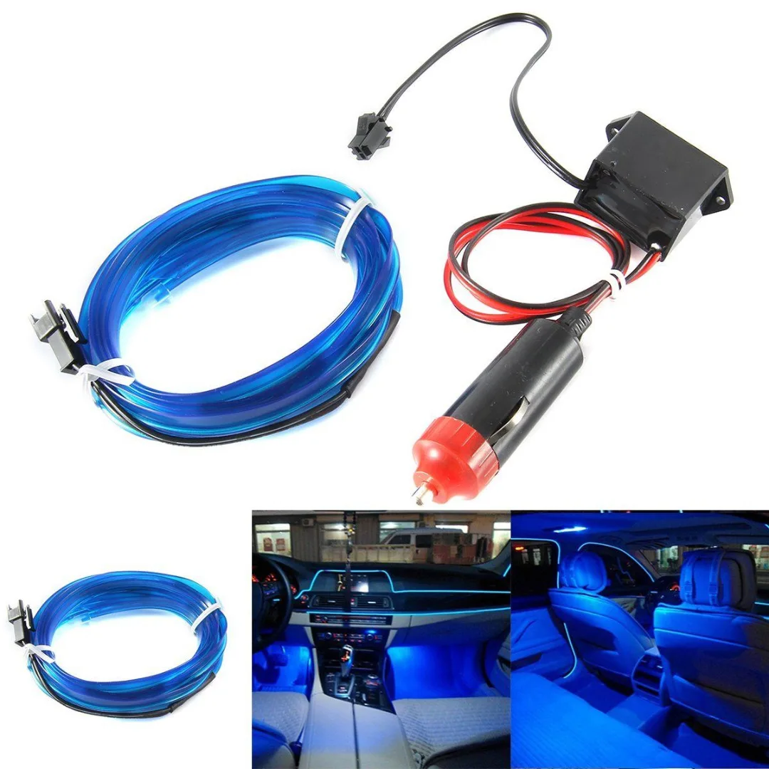 JX-LCLYL 2M Blue LED 12V EL Wire Interior Cold Light Strip Car Atmosphere Decor Light