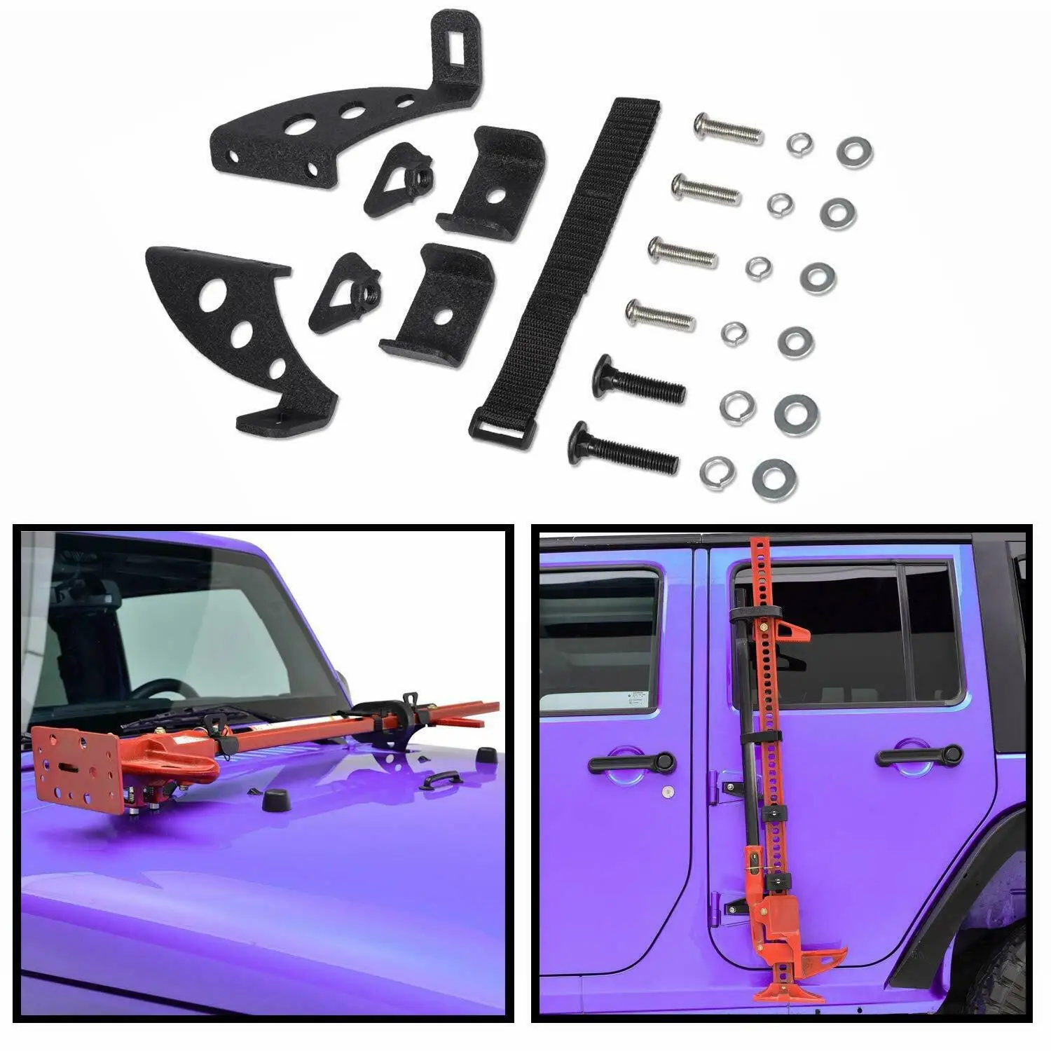 

Chuang Qian Steel Hi Lift Jack Mount Hood Hinge Rear Door Hinge Bracket Kit for 2007-2019 Jeep Wrangler JK JKU JL JLU