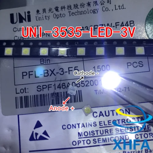 100 шт. оригинальные светодиодные лампы UNI LED 3535 3537 холодный белый свет Высокая